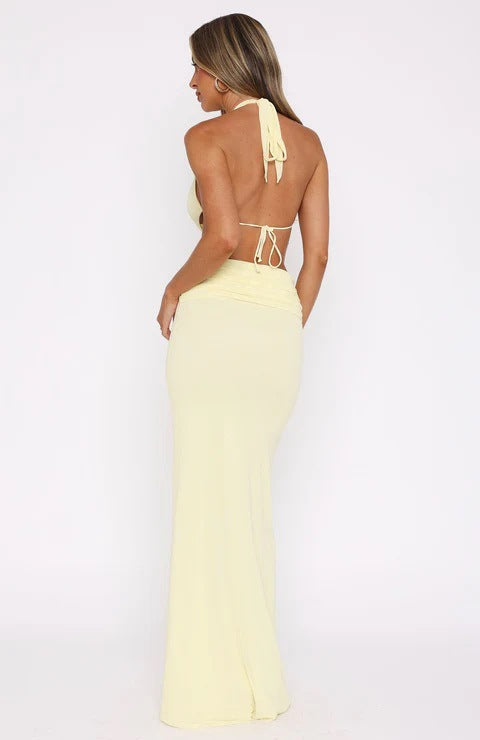 Deep V Backless Midriff Dress – Sexy & Elegant Evening Outfit