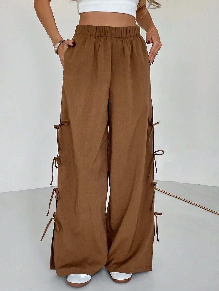 Spring And Autumn Bow Side Contrast Color Sports Women's Pants