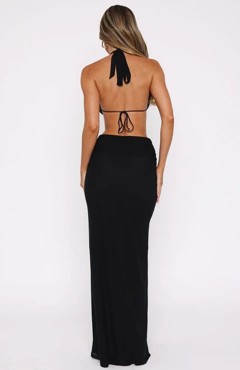 Deep V Backless Midriff Dress – Sexy & Elegant Evening Outfit