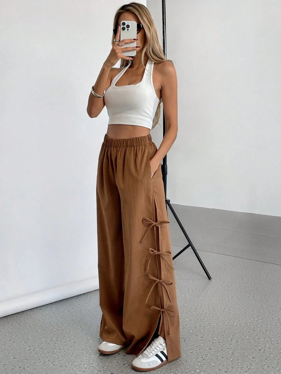 Spring And Autumn Bow Side Contrast Color Sports Women's Pants