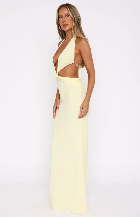 Deep V Backless Midriff Dress – Sexy & Elegant Evening Outfit