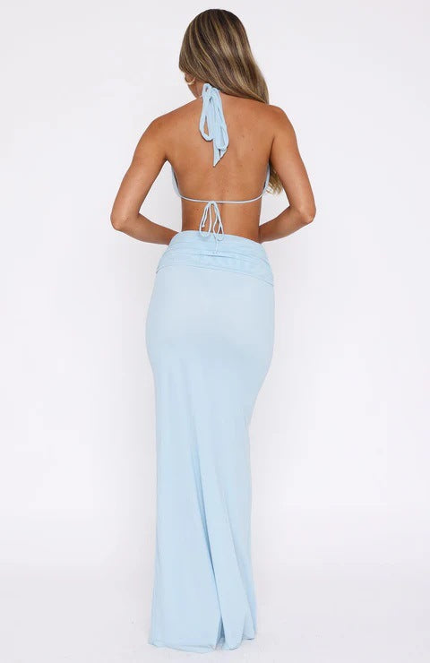 Deep V Backless Midriff Dress – Sexy & Elegant Evening Outfit