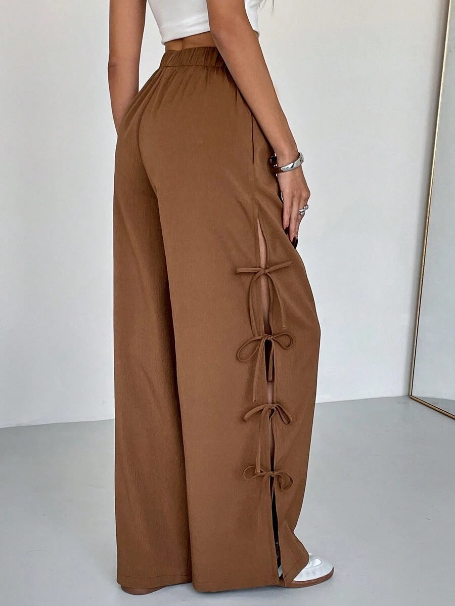 Spring And Autumn Bow Side Contrast Color Sports Women's Pants